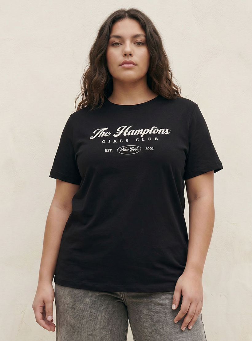 تيشيرت قطن بقصة عادية بطبعة هامبتونز من سبلاش بيسك-women-clothing-tshirts-image-1