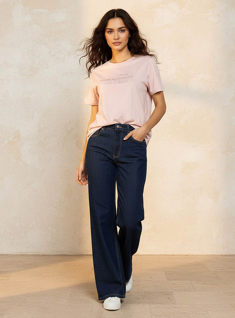 Cotton T-shirt with Slogan Print-women-clothing-tshirts-image-3