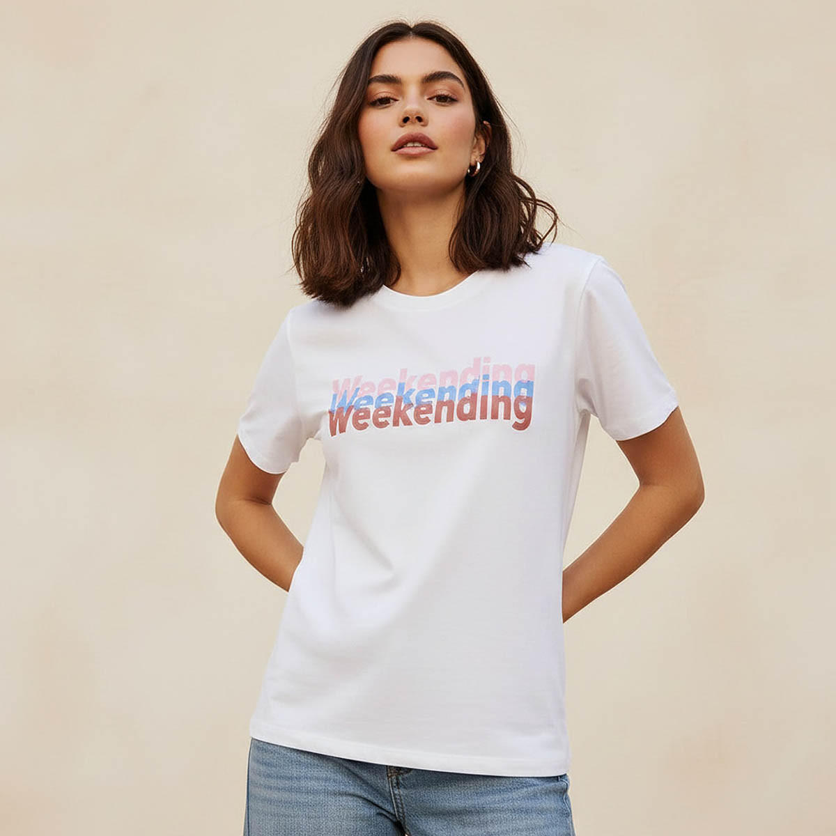 تيشيرت قطن بقصة عادية وطبعات-women-clothing-tshirts-image-1