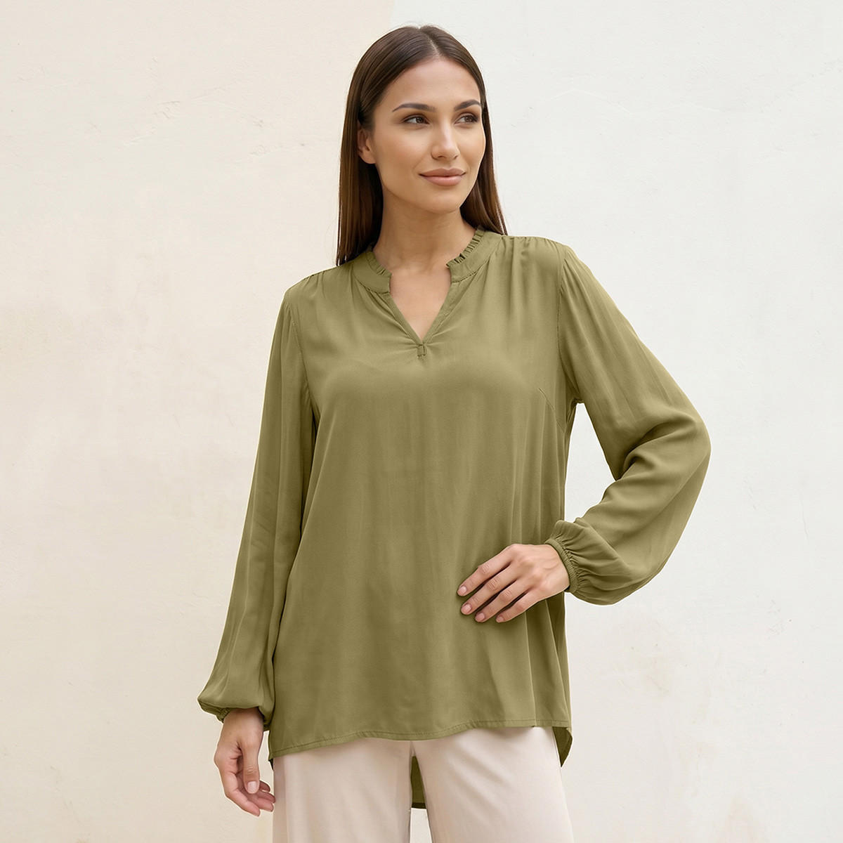 Splash Basic Viscose Top with V-neck-women-clothing-shirtsandblouses-blouses-image-1