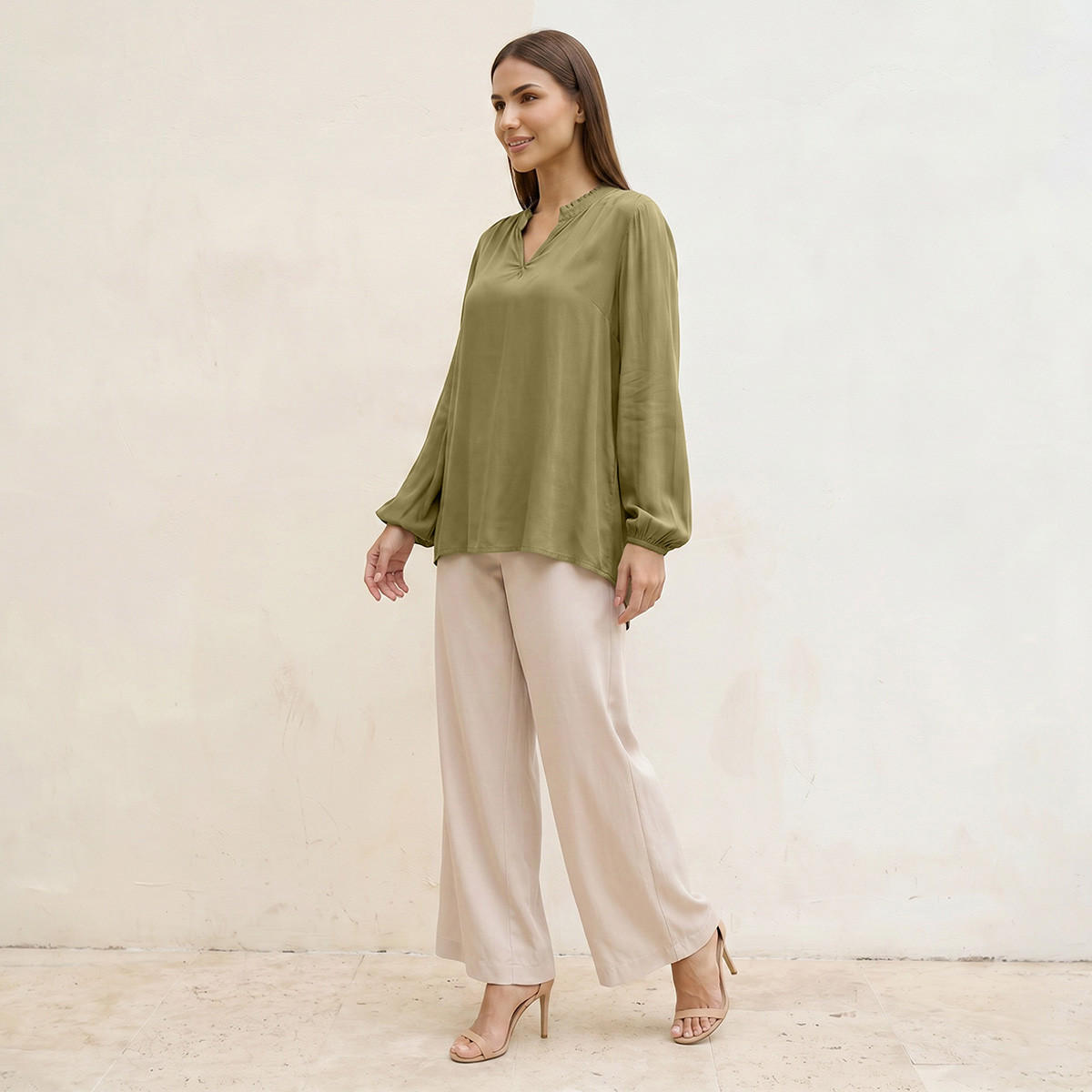 Splash Basic Viscose Top with V-neck-women-clothing-shirtsandblouses-blouses-image-3
