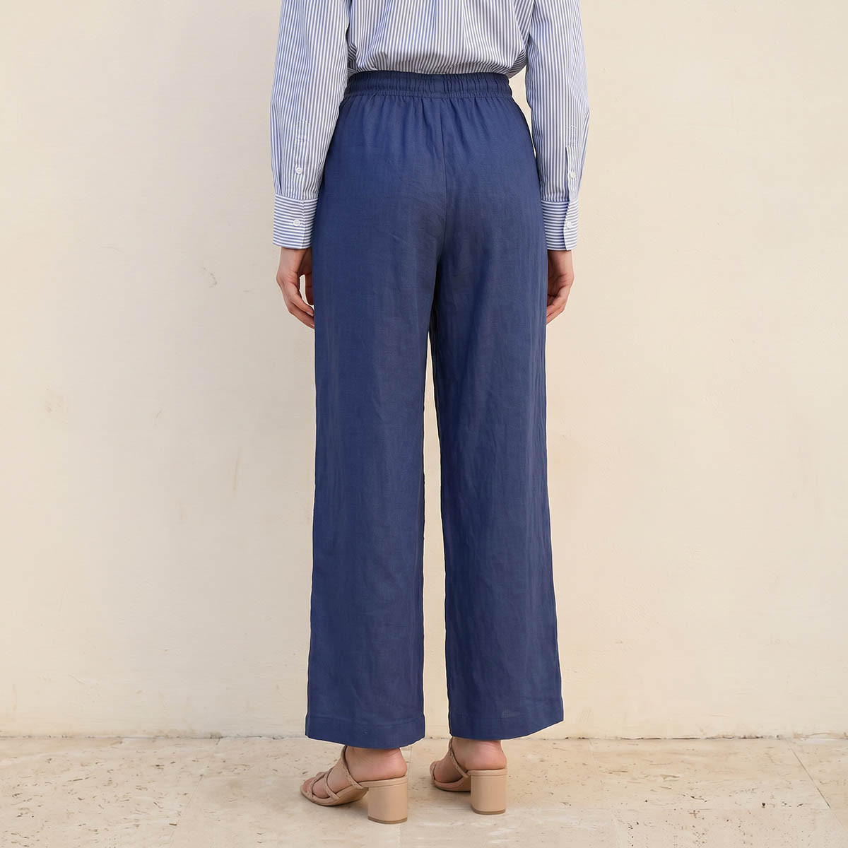 بنطلون من مزيج الكتان سهل الارتداء واسع الساقين بخصر برباط من أساسيات سبلاش-women-clothing-trousers-image-4