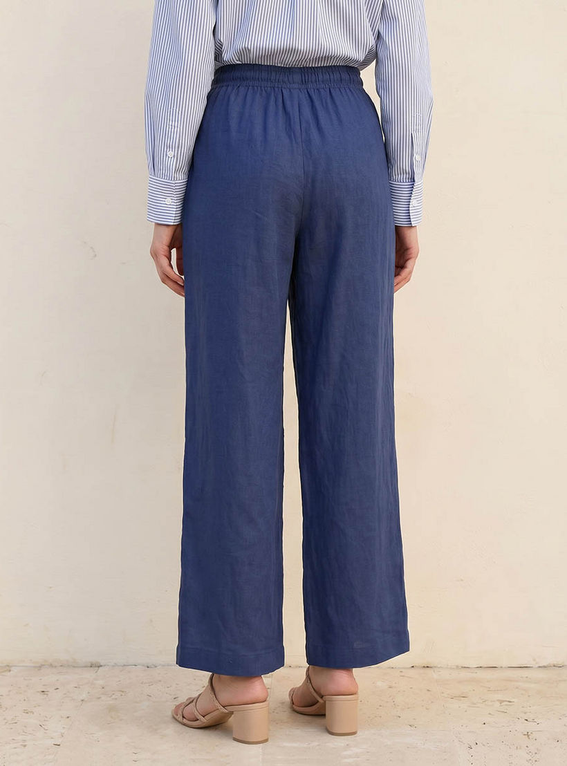 بنطلون من مزيج الكتان سهل الارتداء واسع الساقين بخصر برباط من أساسيات سبلاش-women-clothing-trousers-image-4