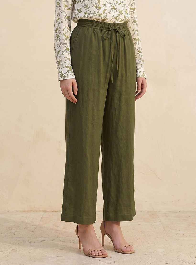 Splash Basic Wide Leg Drawstring Waist Linen Blend Pull On Pants-women-clothing-trousers-image-1