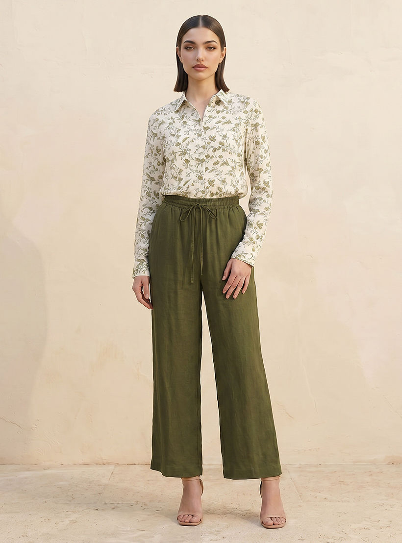 Splash Basic Wide Leg Drawstring Waist Linen Blend Pull On Pants-women-clothing-trousers-image-3