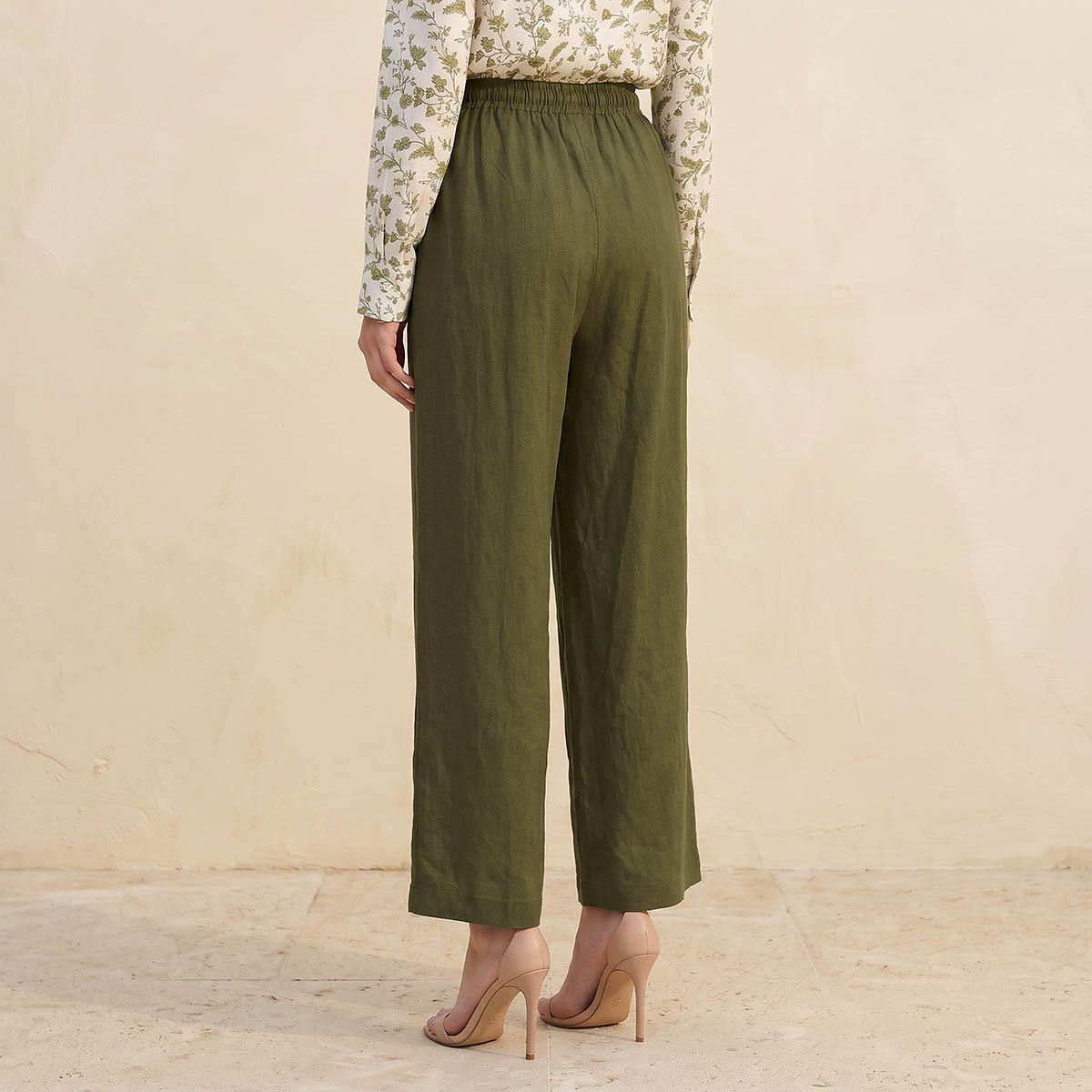 Splash Basic Wide Leg Drawstring Waist Linen Blend Pull On Pants-women-clothing-trousers-image-4