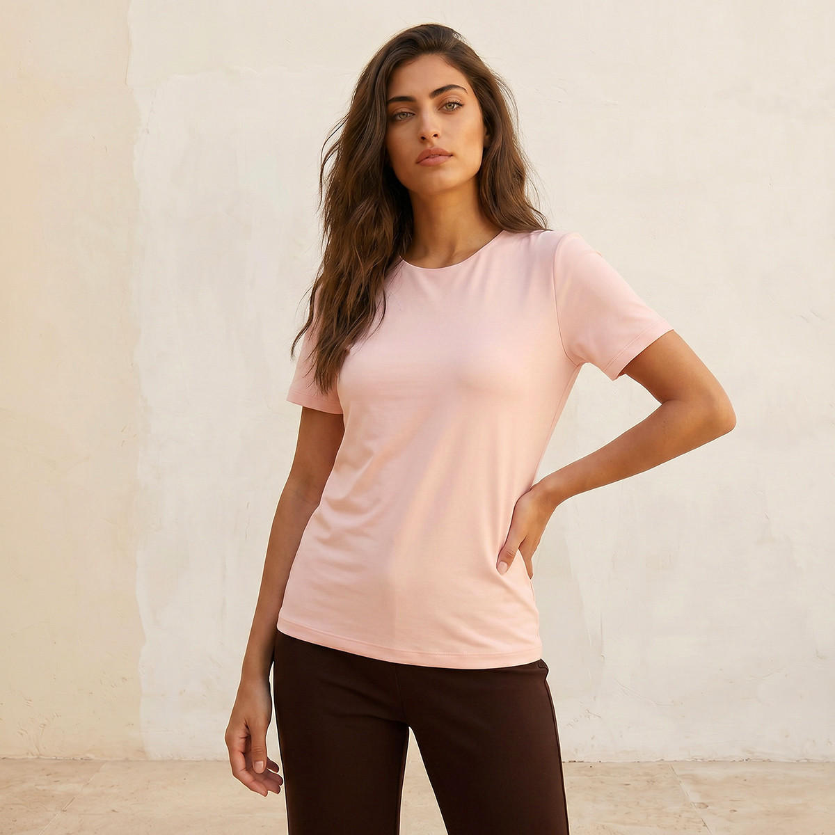 Splash Basic Regular Fit T-shirt with Round Neck-women-clothing-tshirts-image-1