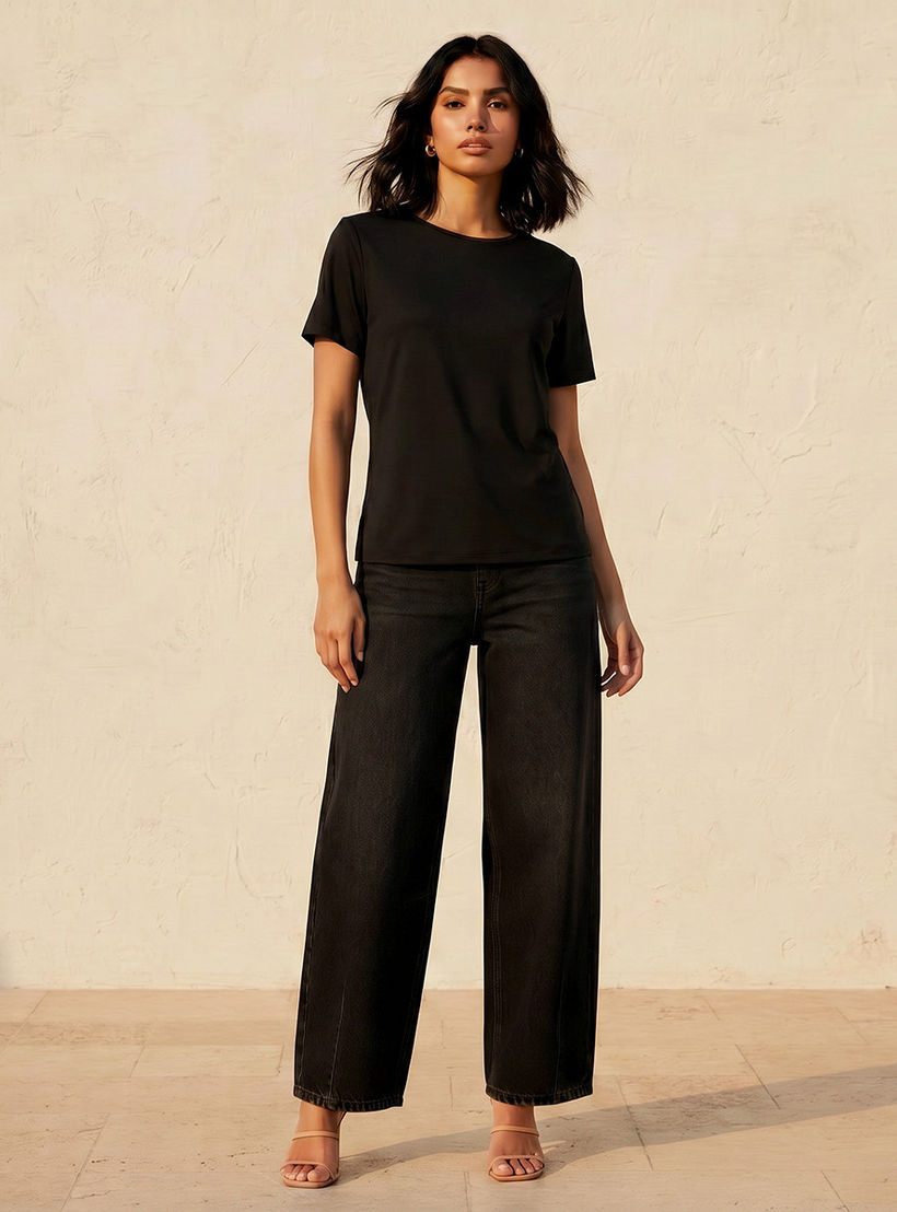 تيشيرت بقصة عادية وياقة مستديرة من سبلاش بيسك-women-clothing-tshirts-image-3