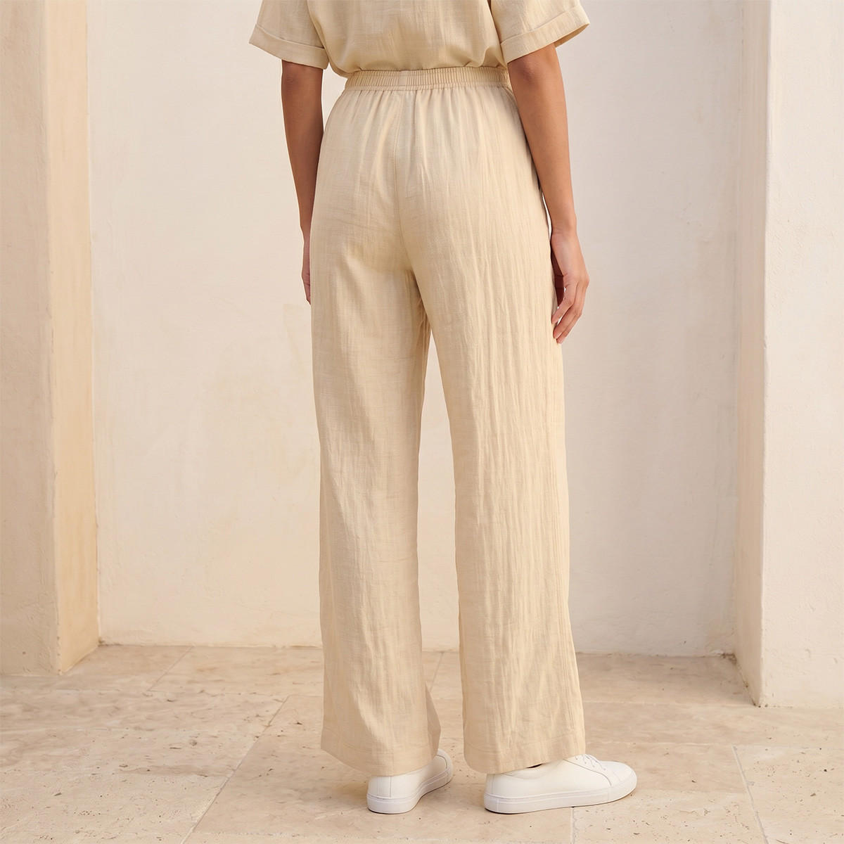 Splash Basic Flexi Waist Textured Slub Trousers-women-clothing-trousers-image-4