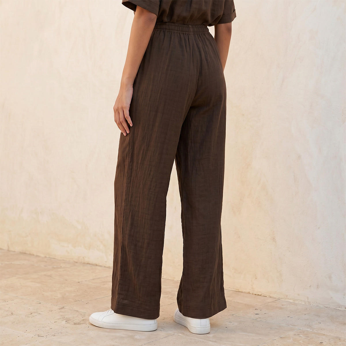Splash Basic Flexi Waist Textured Slub Trousers-women-clothing-trousers-image-4
