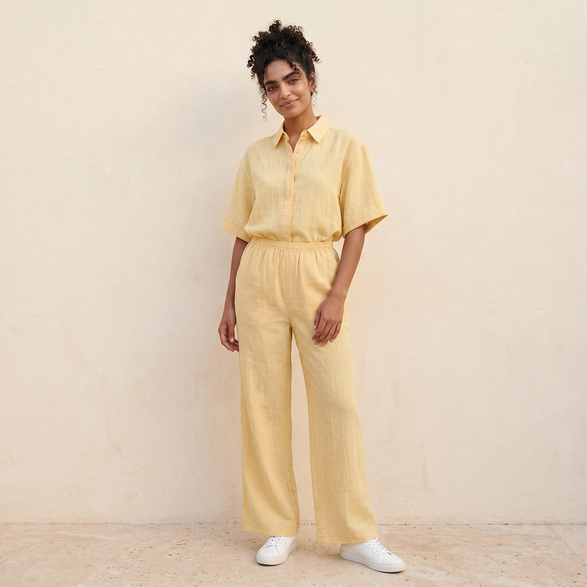 Splash Basic Flexi Waist Textured Slub Trousers-women-clothing-trousers-image-3