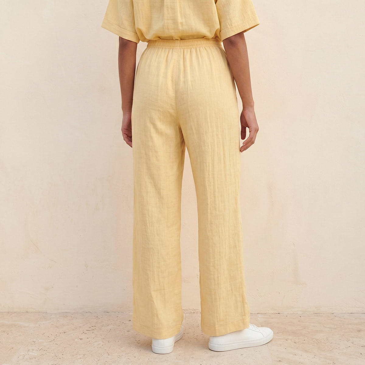Splash Basic Flexi Waist Textured Slub Trousers-women-clothing-trousers-image-4