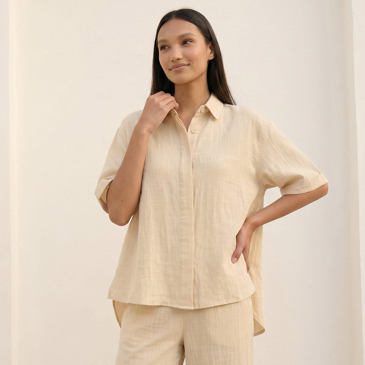 Splash Basic Shirt with Hidden Placket-women-clothing-shirtsandblouses-shirts-image-1