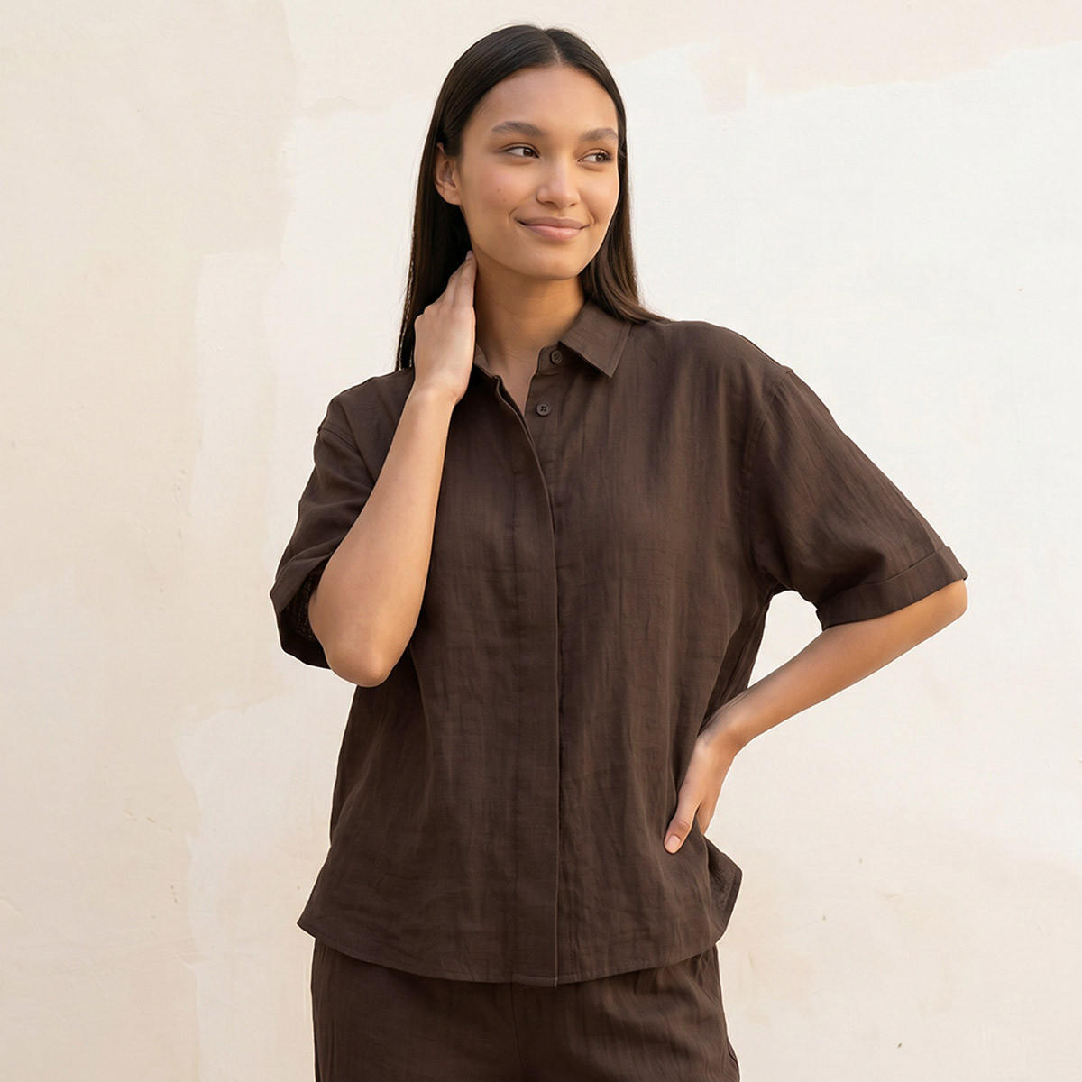 Splash Basic Shirt with Hidden Placket-women-clothing-shirtsandblouses-shirts-image-1