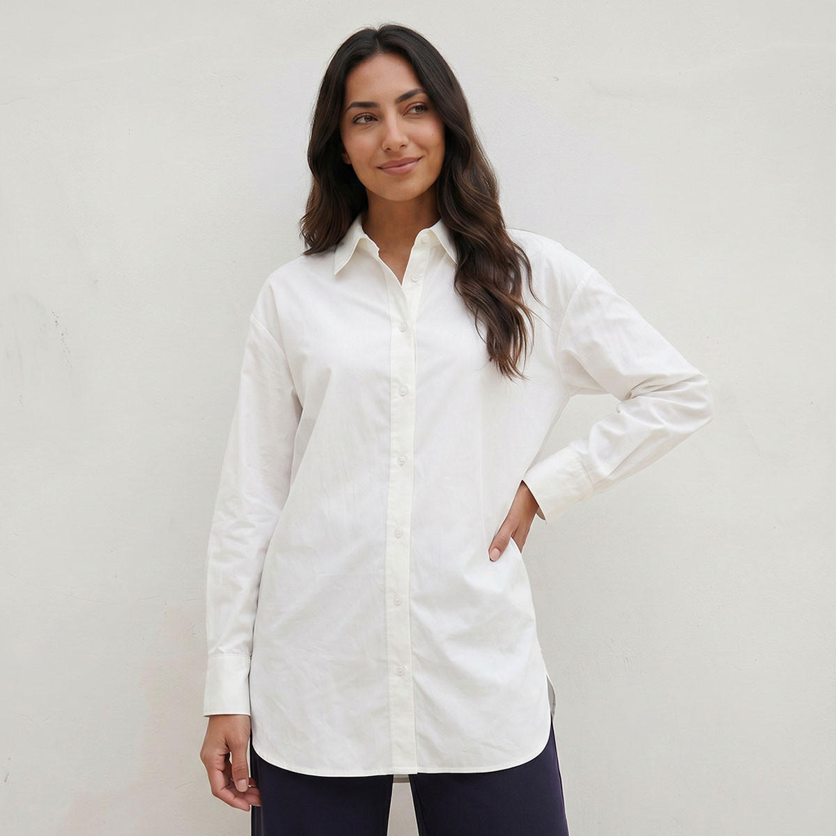 Splash Basic Oversized Shirt with High Low Hem-women-clothing-shirtsandblouses-shirts-image-1