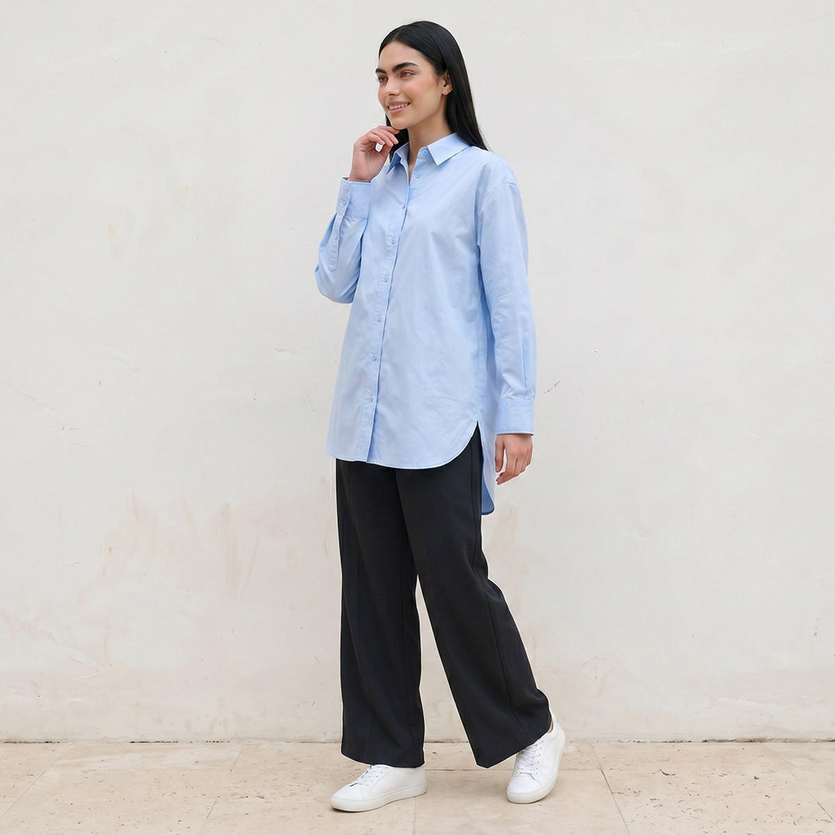 Splash Basic Oversized Shirt with High Low Hem-women-clothing-shirtsandblouses-shirts-image-3