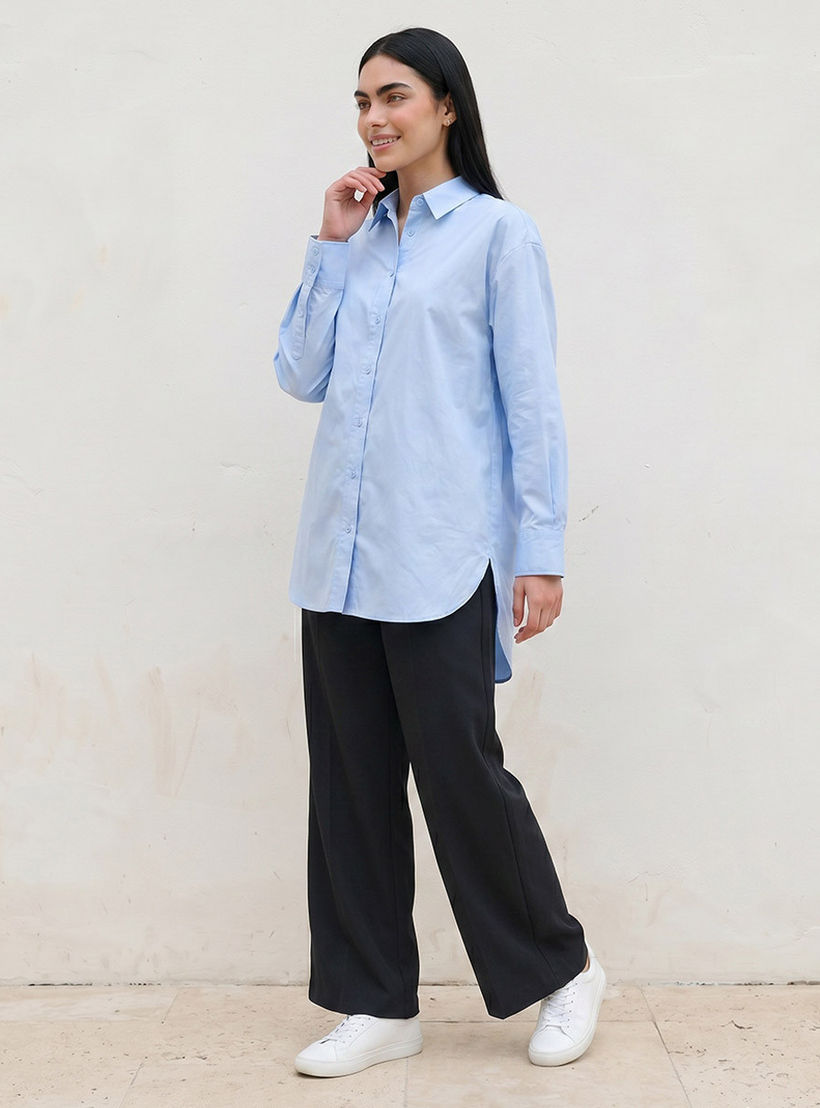 Splash Basic Oversized Shirt with High Low Hem-women-clothing-shirtsandblouses-shirts-image-3
