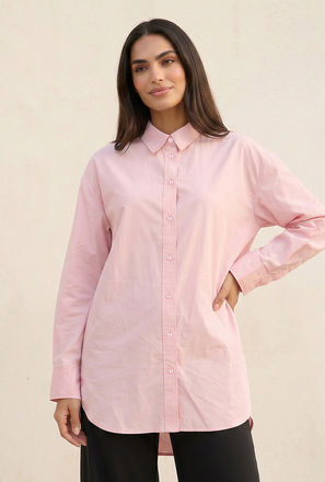 Splash Basic Oversized Shirt with High Low Hem-women-image-1