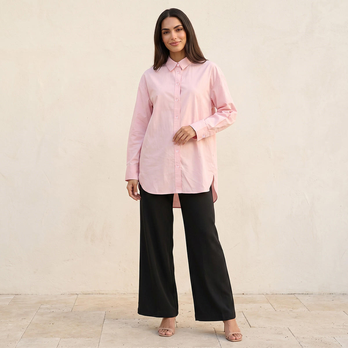 Splash Basic Oversized Shirt with High Low Hem-women-clothing-shirtsandblouses-shirts-image-3