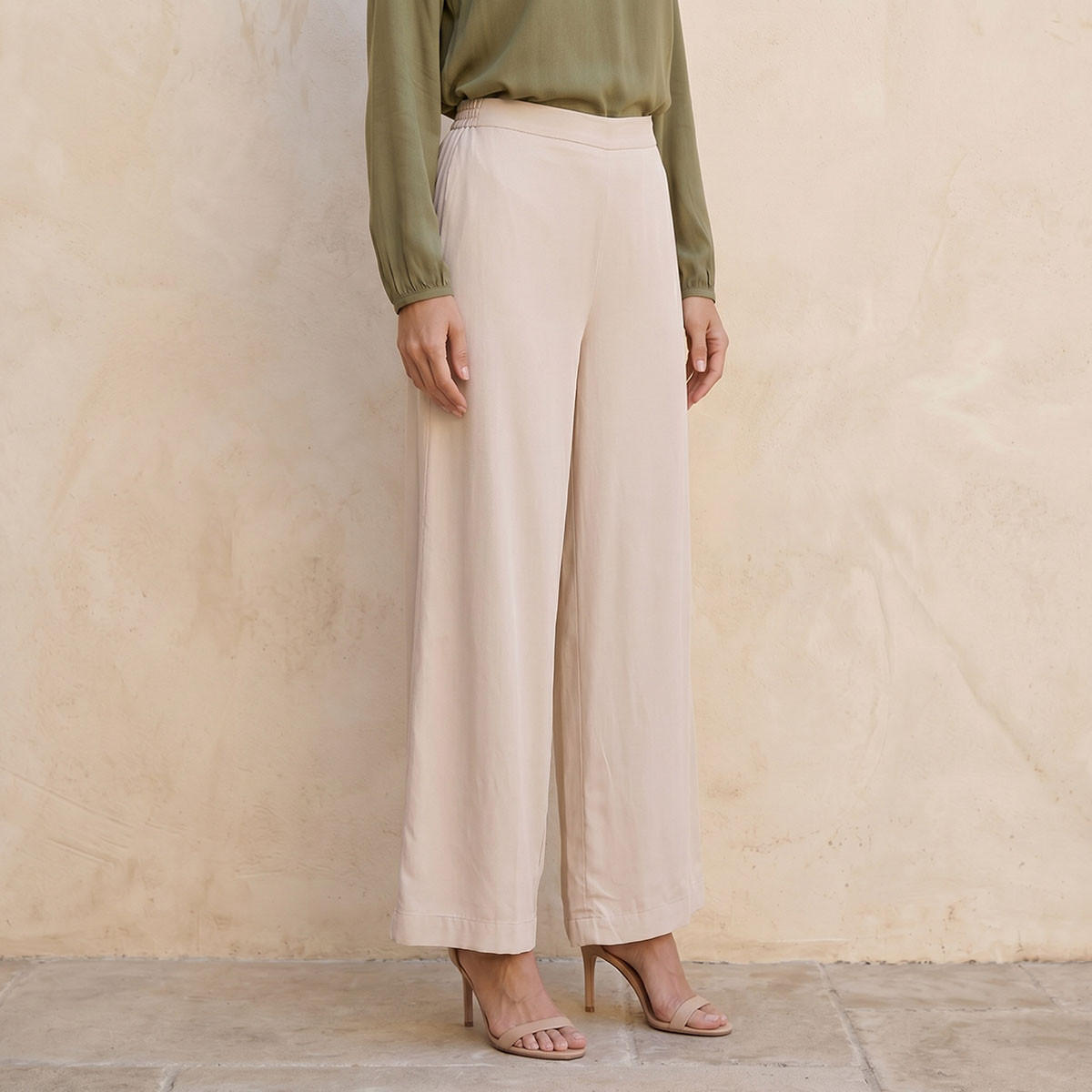 بنطلون فيسكوز بخصر نصف مطاطي من سبلاش بيسك-women-clothing-trousers-image-1
