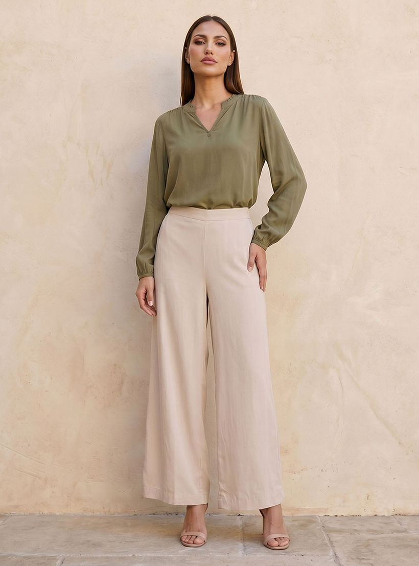 بنطلون فيسكوز بخصر نصف مطاطي من سبلاش بيسك-women-clothing-trousers-image-3