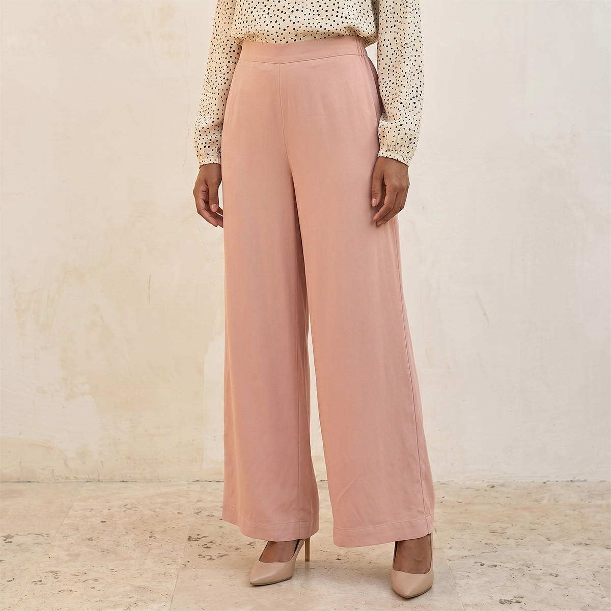 Splash Basic Semi-Elastic Waist Viscose Pants-women-clothing-trousers-image-1