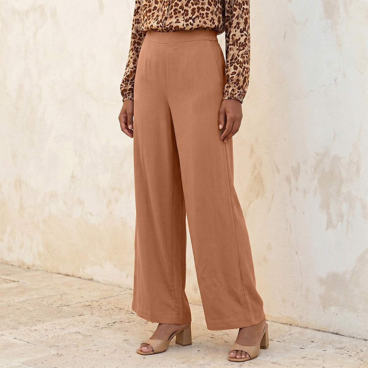 Splash Basic Semi-Elastic Waist Viscose Pants-women-clothing-trousers-image-1