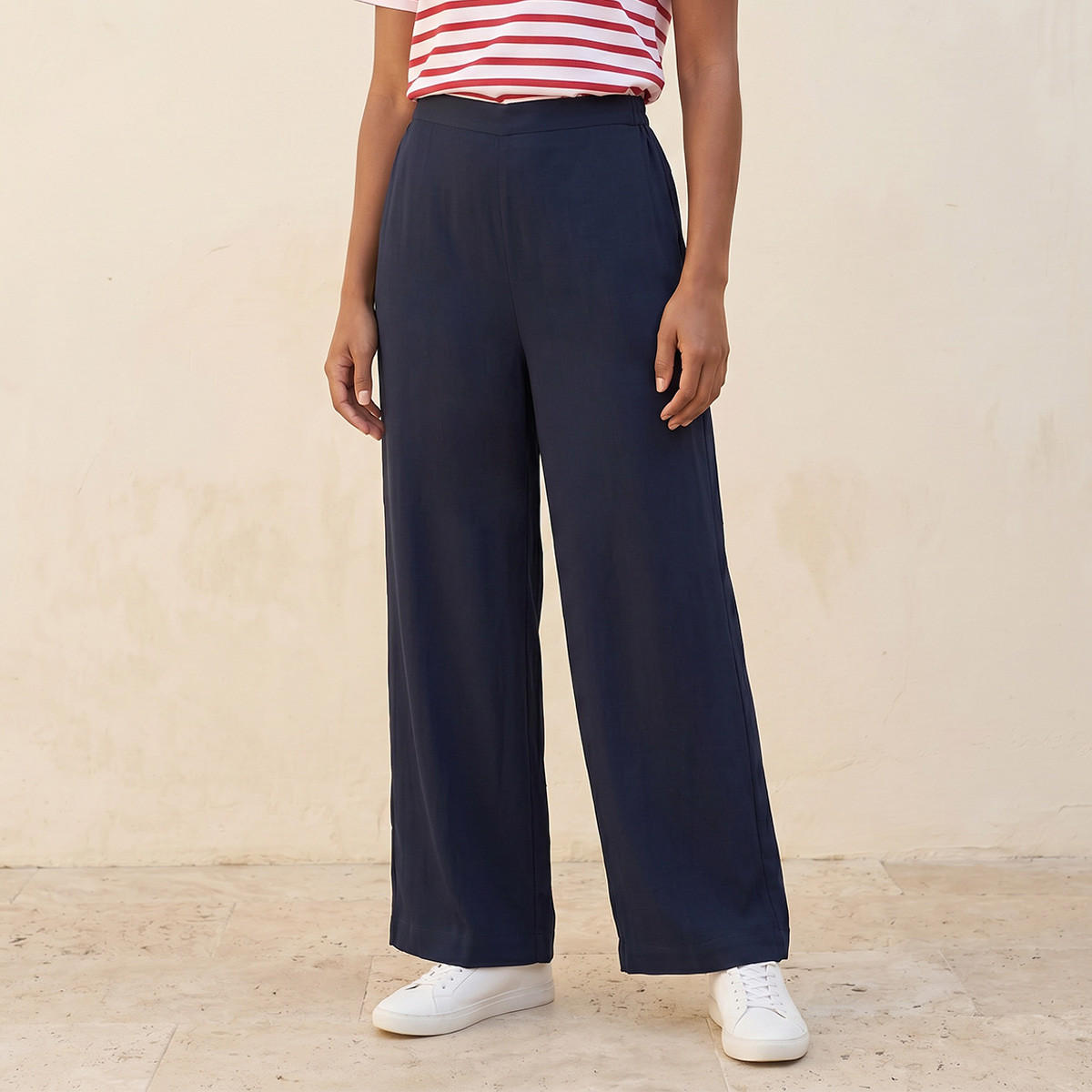 بنطلون فيسكوز بخصر نصف مطاطي من سبلاش بيسك-women-clothing-trousers-image-1