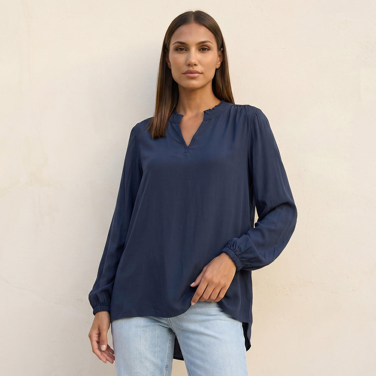 Splash Basic Viscose Top High-Low Hem-women-clothing-shirtsandblouses-blouses-image-1