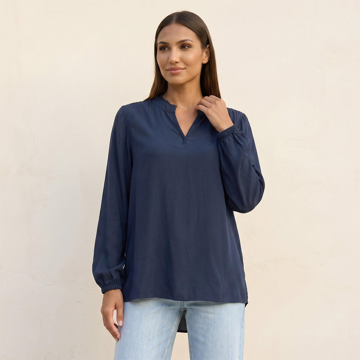 Splash Basic Viscose Top High-Low Hem-women-clothing-shirtsandblouses-blouses-image-5