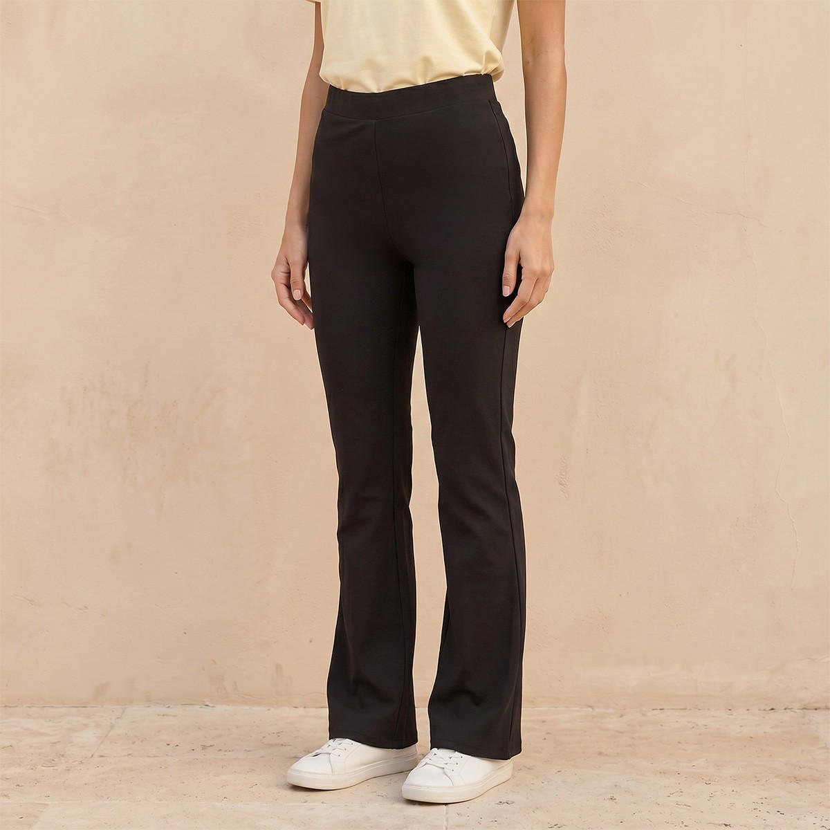 Splash Basic Elasticated Waist Full Length Flared Leggings-women-clothing-leggings-image-1