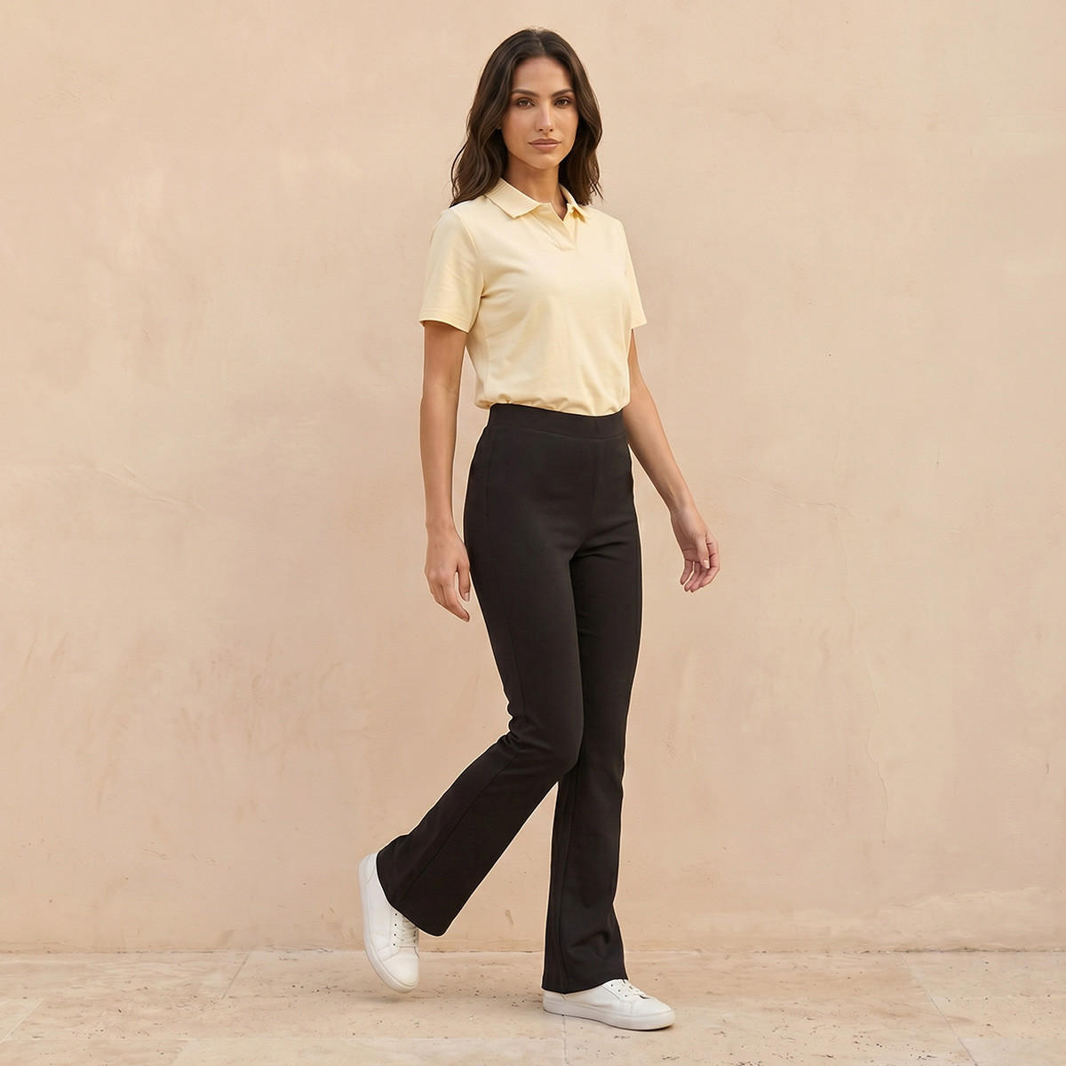Splash Basic Elasticated Waist Full Length Flared Leggings-women-clothing-leggings-image-3