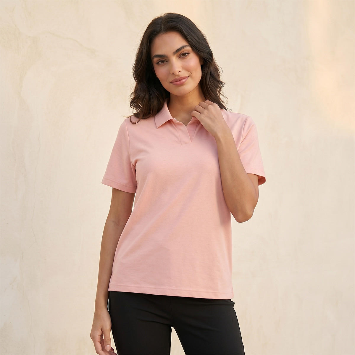 Splash Basic Polo T-shirt with Ribbed Collar-women-clothing-tshirts-image-1