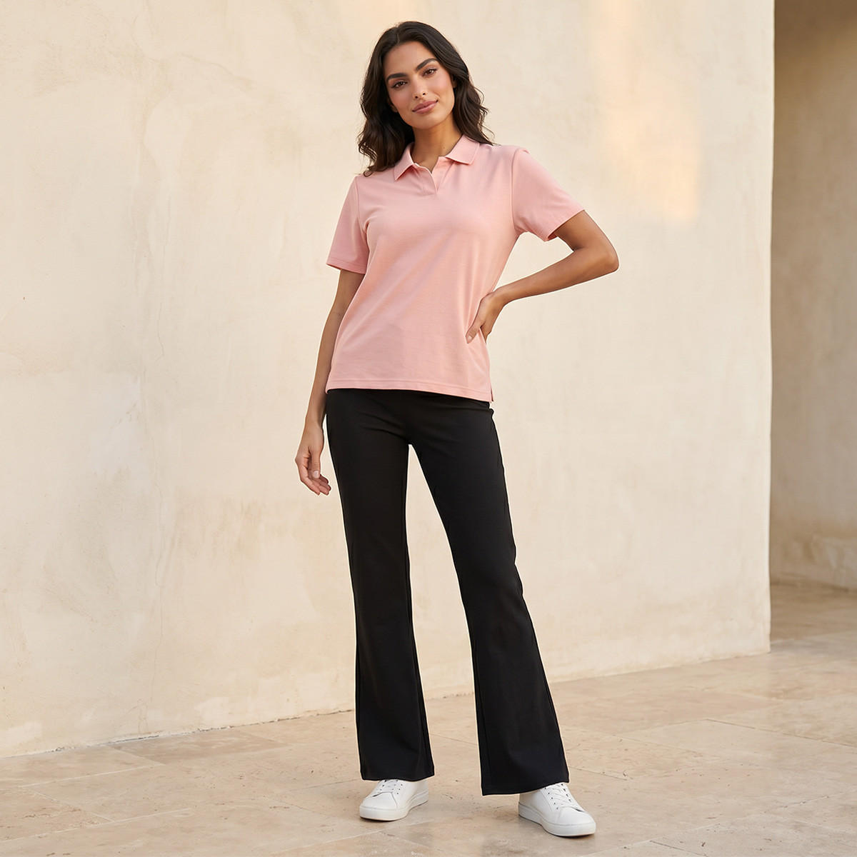 Splash Basic Polo T-shirt with Ribbed Collar-women-clothing-tshirts-image-3