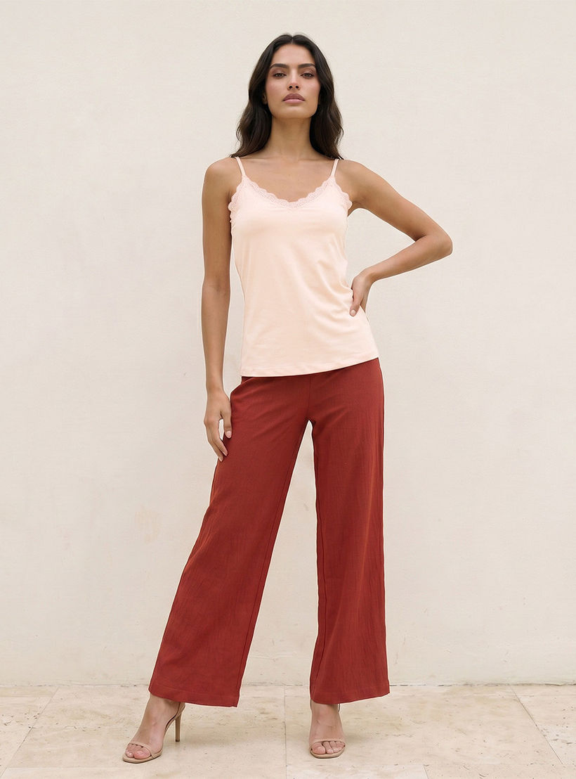 Splash Basic Slim Fit Camisole with Lace Trim-women-clothing-tshirts-image-3