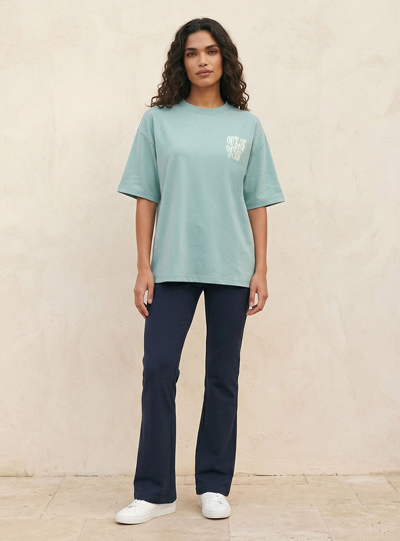 تيشيرت بوكسي بطبعات شعار من سبلاش بيسك-women-clothing-tshirts-image-3