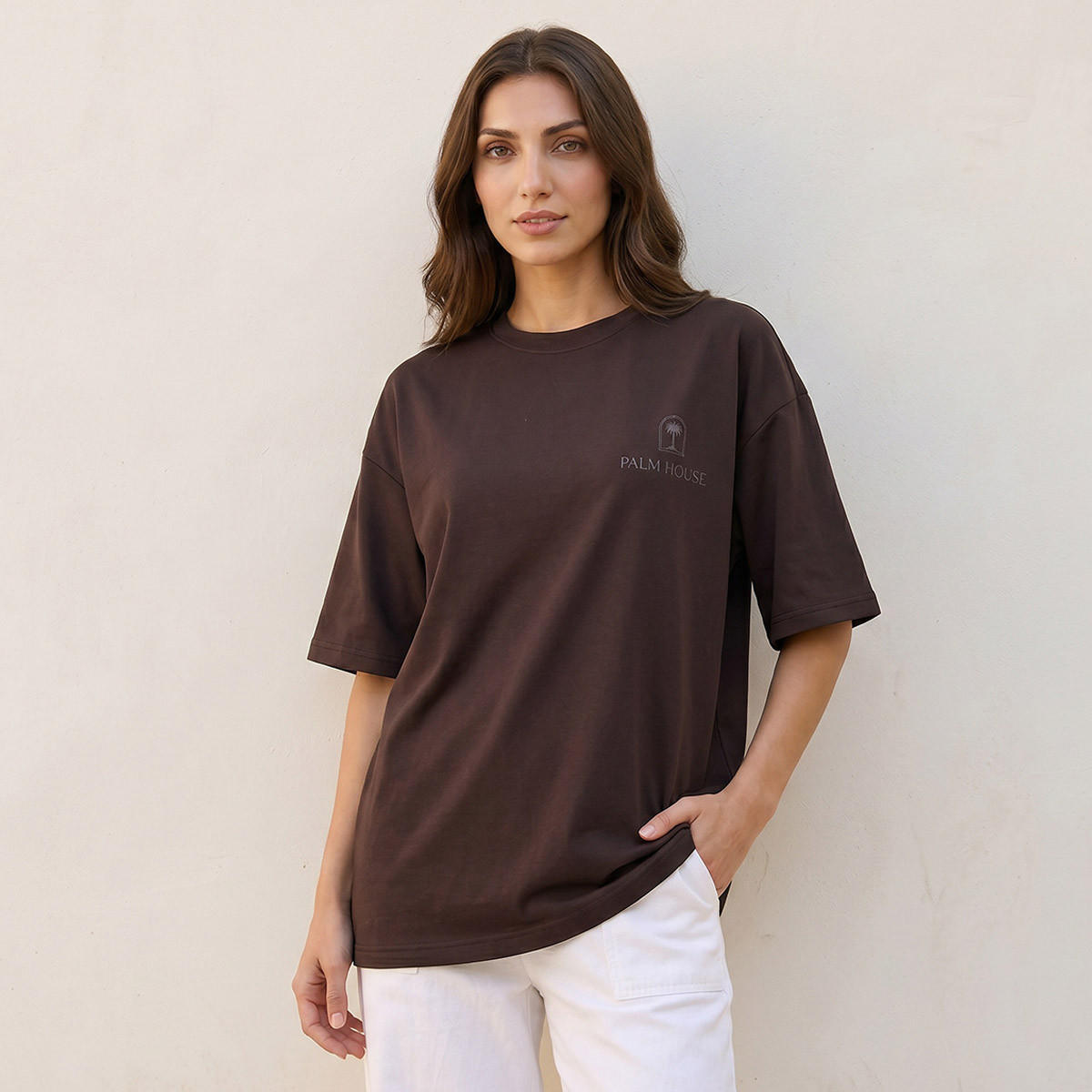 تيشيرت بوكسي بطبعات شعار من سبلاش بيسك-women-clothing-tshirts-image-1