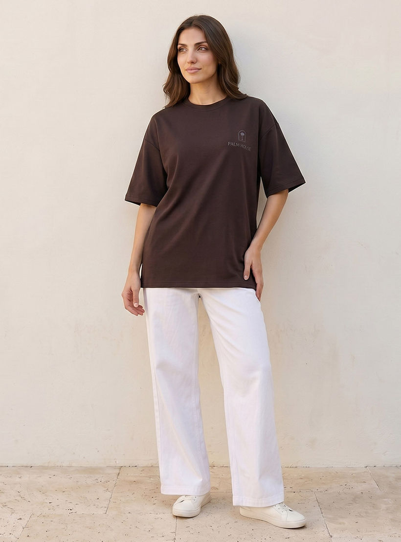 تيشيرت بوكسي بطبعات شعار من سبلاش بيسك-women-clothing-tshirts-image-3