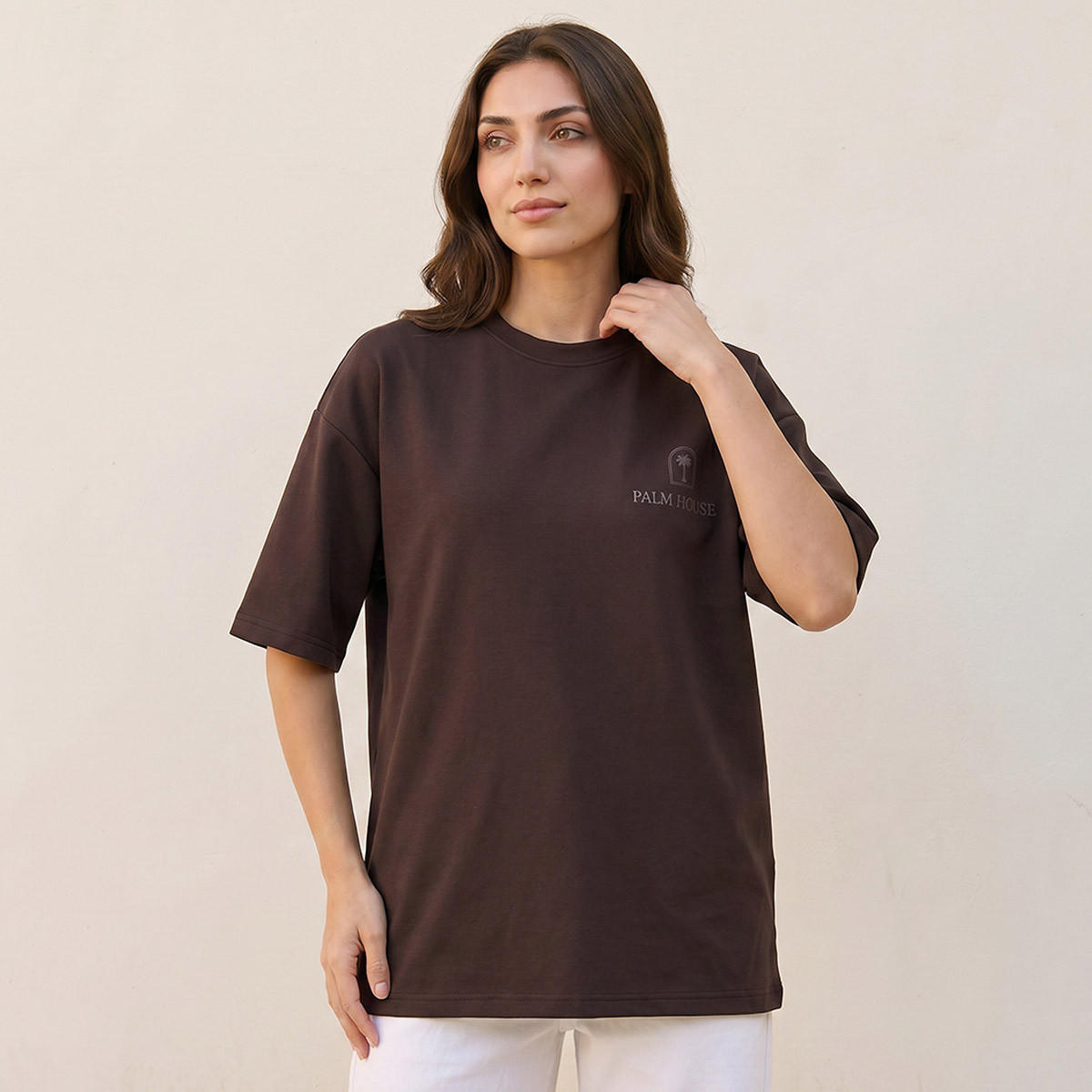 تيشيرت بوكسي بطبعات شعار من سبلاش بيسك-women-clothing-tshirts-image-5