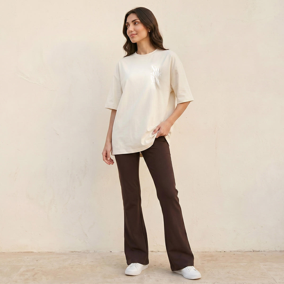 تيشيرت بوكسي بطبعات شعار من سبلاش بيسك-women-clothing-tshirts-image-3