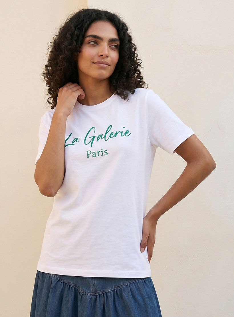 تيشيرت قطن بطبعات شعار من سبلاش بيزك-women-clothing-tshirts-image-5