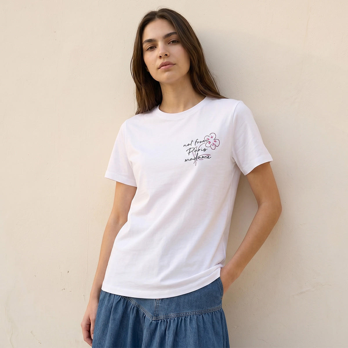 تيشيرت قطن أساسي بطبعة من سبلاش-women-clothing-tshirts-image-1