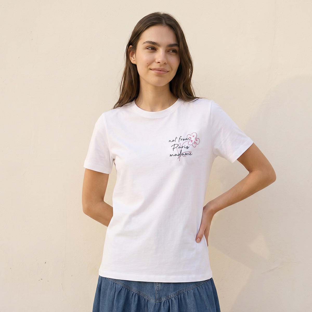 تيشيرت قطن أساسي بطبعة من سبلاش-women-clothing-tshirts-image-5