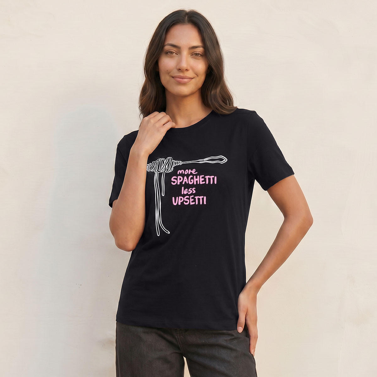 Splash Basics Cotton T-shirt with Spaghetti Print-women-clothing-tshirts-image-1