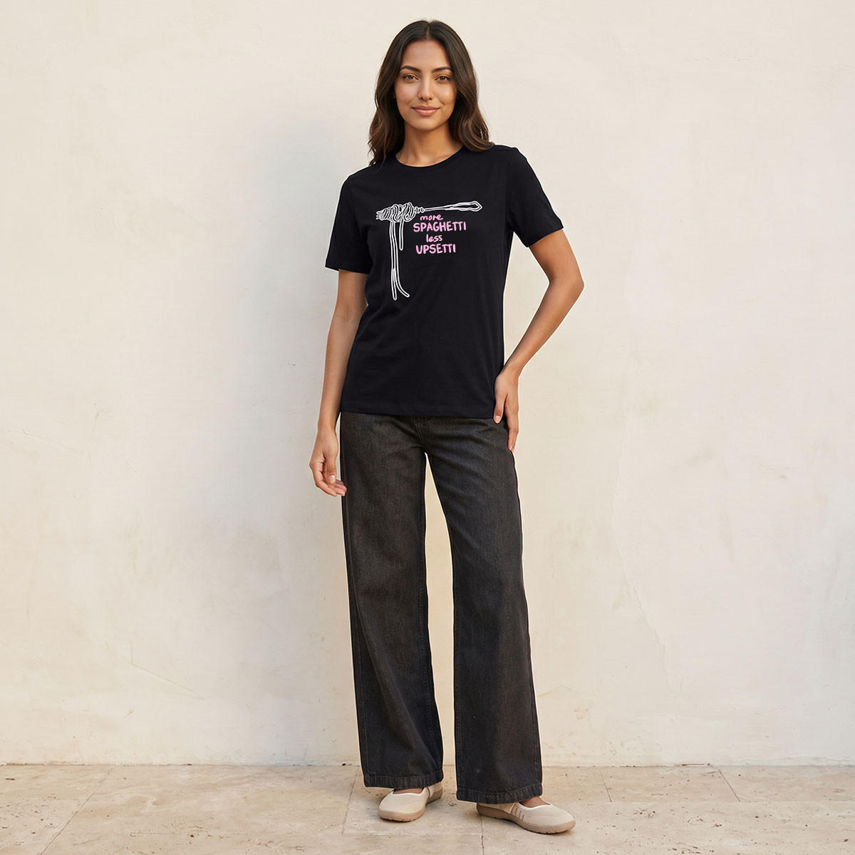 Splash Basics Cotton T-shirt with Spaghetti Print-women-clothing-tshirts-image-3