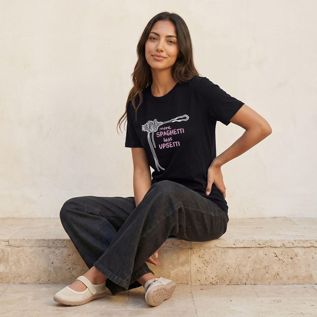 Splash Basics Cotton T-shirt with Spaghetti Print-women-clothing-tshirts-image-5