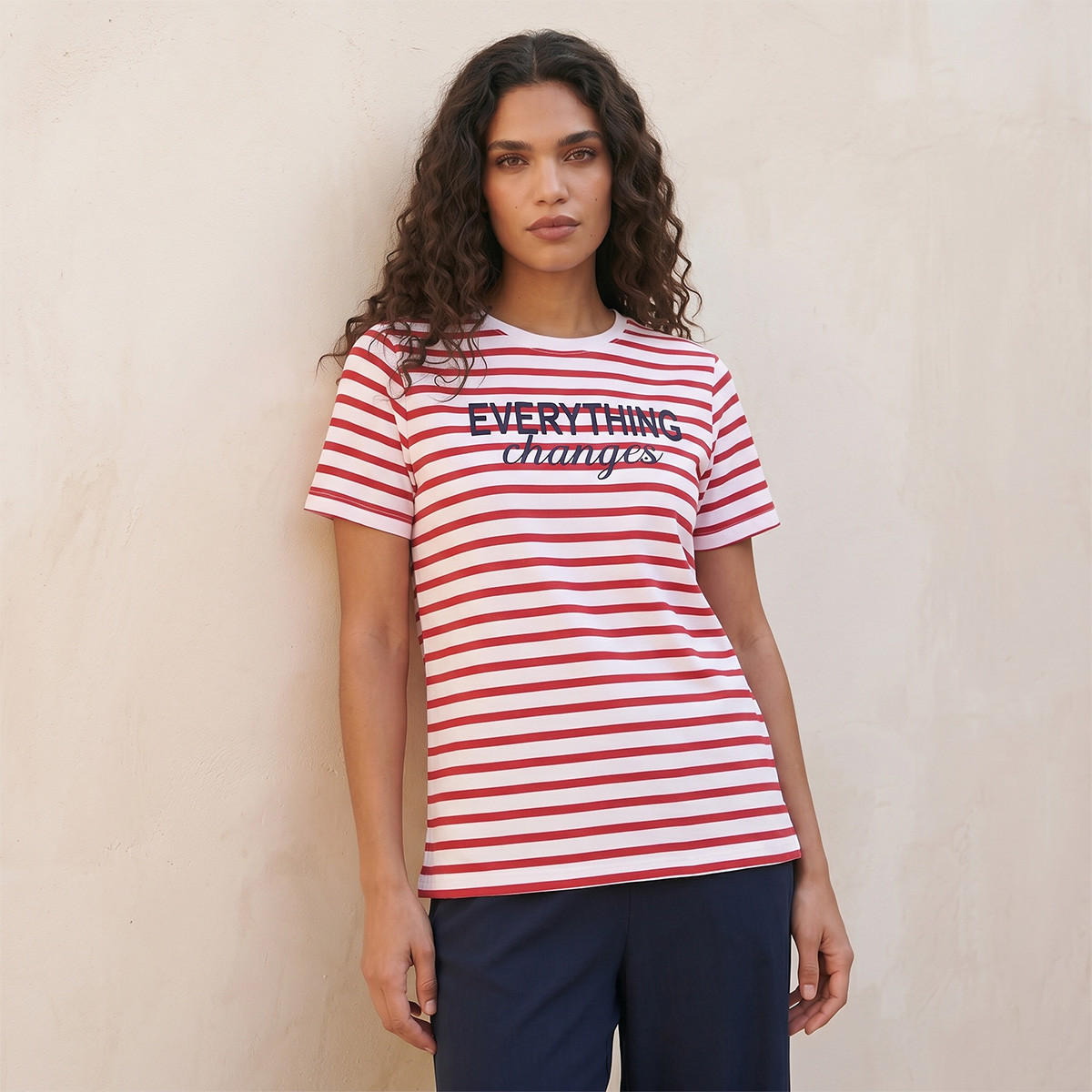 تيشيرت بتطريزات شعار من سبلاش بيسك-women-clothing-tshirts-image-1