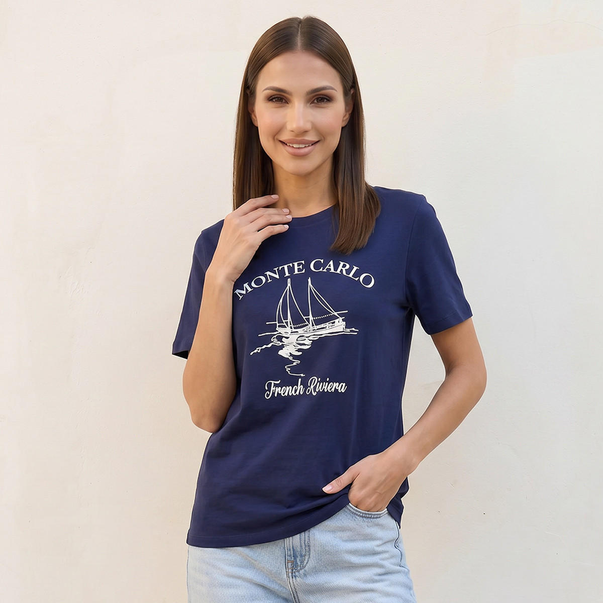 Splash Basics Cotton T-shirt with Monte Carlo Print-women-clothing-tshirts-image-1