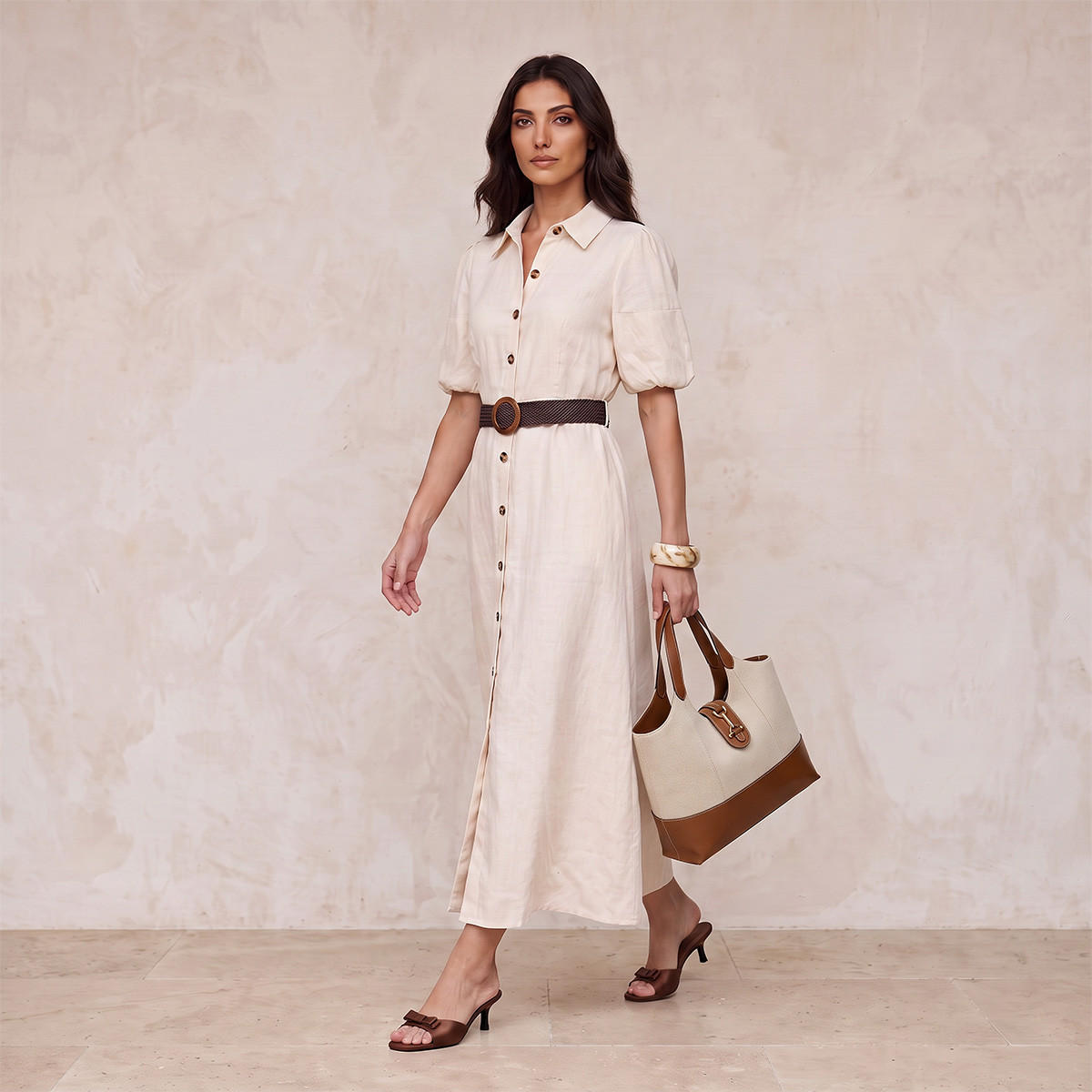 فستان قميص كتان بحزام من سبلاش بيزيك-women-clothing-dresses-image-1