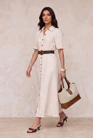 Splash Basic Linen Shirt Dress with Belt-women-image-1